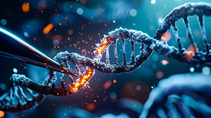 Illustration depicting CRISPR molecular scissors for gene editing - obrazy, fototapety, plakaty