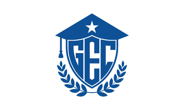 GEC three letter iconic academic logo design vector template. monogram, abstract, school, college, university, graduation cap symbol logo, shield, model, institute, educational, coaching canter, tech