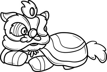 cute traditional chinese lion dance cartoon outline