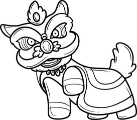 cute traditional chinese lion dance cartoon outline