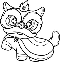 cute traditional chinese lion dance cartoon outline