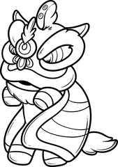 cute traditional chinese lion dance cartoon outline