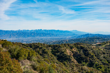 Fototapeta na wymiar Looking down into the San Fernando Valley at Burbank and north hollywood from the on top of the santa monica mountains.