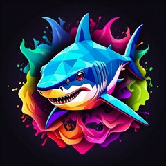 Shark on abstract colorful background. Vector illustration for your design.