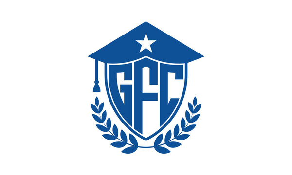 GFC three letter iconic academic logo design vector template. monogram, abstract, school, college, university, graduation cap symbol logo, shield, model, institute, educational, coaching canter, tech
