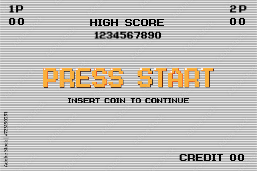 Aufkleber press start insert a coin to continue .pixel art .8 bit game.retro game. for game assets in vector i
