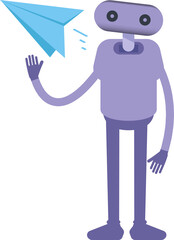 Robot Character Holding Paper Plane
