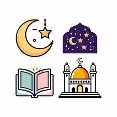 set of religious icons muslim in ramadan style