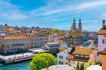 Aerial view of downtown Zurich, Switzerland - obrazy, fototapety, plakaty