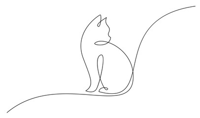 Continuous line drawing of cat on white background