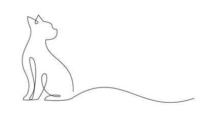 Continuous line drawing of cat on white background