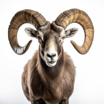 brown mountain goat with long fur , white background