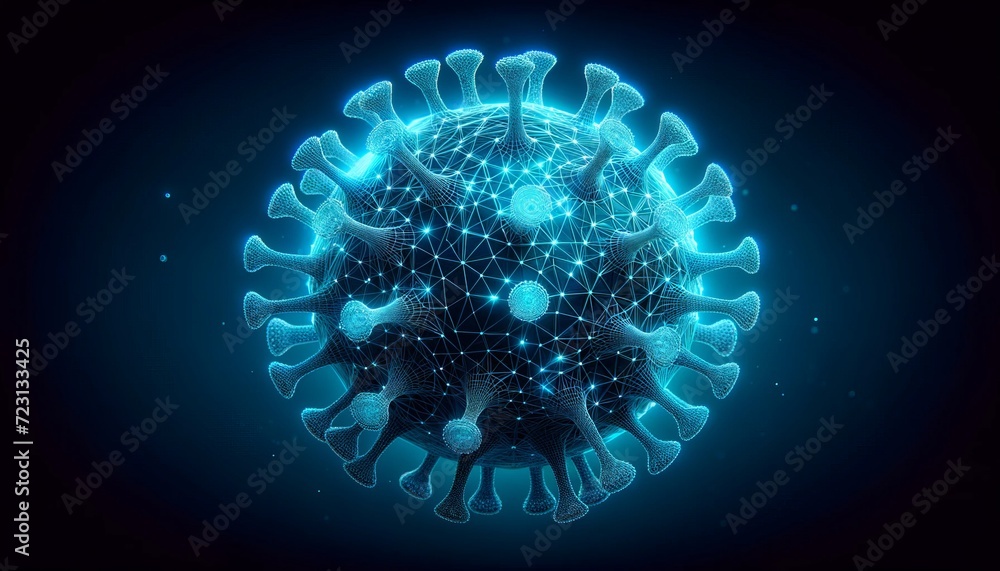 Aufkleber futuristic digital representation of a virus particle in blue neon