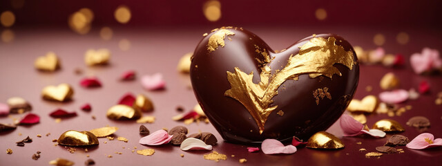 Heart-shaped chocolate candy with gold leaf petals