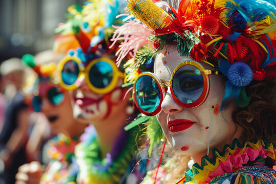 lively parade of costumed characters, conveying the vibrancy and diversity of the carnival atmosphere