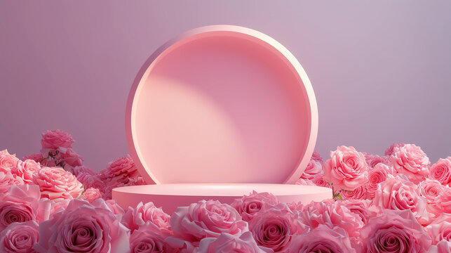 Flowrs podiums 3d background with podium. Podium scene. Abstract minimal scene. Valentines day

