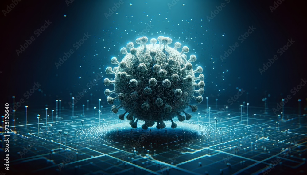 Aufkleber futuristic digital representation of a virus particle in blue neon