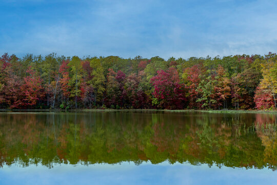 Fall scenes West Virginia on a pond on beautiful day
