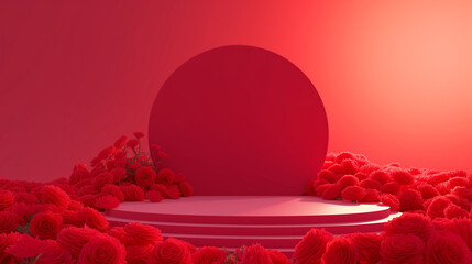 Flowrs podiums 3d background with podium. Podium scene. Abstract minimal scene. Valentines day
