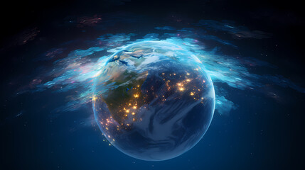Obraz premium Earth in the cosmic sky, abstract space background of a planet in the universe