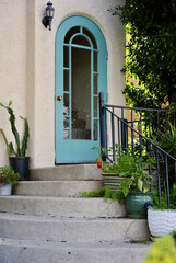 Fototapeta na wymiar art deco style front entrance to a Long Beach cottage