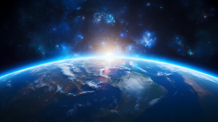 Obraz premium Earth in the cosmic sky, abstract space background of a planet in the universe