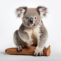 Portrait of male Koala bear, Phascolarctos cinereus, 3 years old, in front of white background