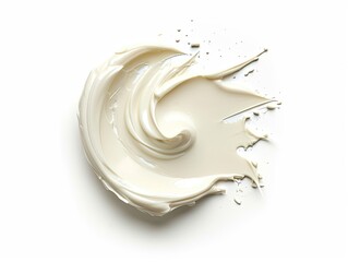 Liquid circle swatch of white cream isolated on white background. Sample of cosmetic cream in circle smear shape.