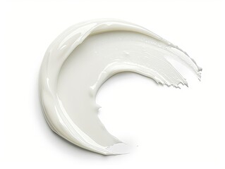 Liquid swatch of white cream isolated on white background. Sample of cosmetic cream in circle smear shape.