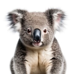 Portrait of male Koala bear, Phascolarctos cinereus, 3 years old, in front of white background