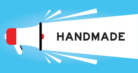 Color megaphone icon with word handmade in white banner on blue background