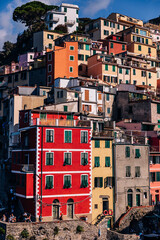 Fototapeta na wymiar Picturesque view of colorful village on mountain. beautiful traditional Italian architecture.
