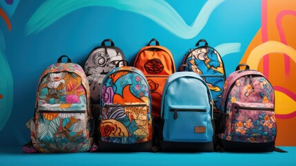 Elementary school children's backpack with colorful design.