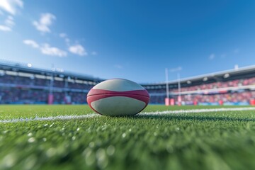 Rugby Ball on Green Grass of Sports Field