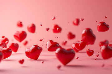3d background with red hearts of various sizes on pin