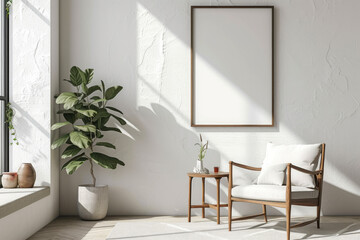 Frame mockup with ISO A paper size, showcasing a living room wall poster mockup against a modern interior design background, presented in a 3D render.
