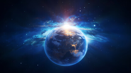 Obraz premium Earth in the cosmic sky, abstract space background of a planet in the universe