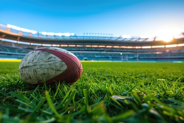 Rugby Ball on Grass in Stadium