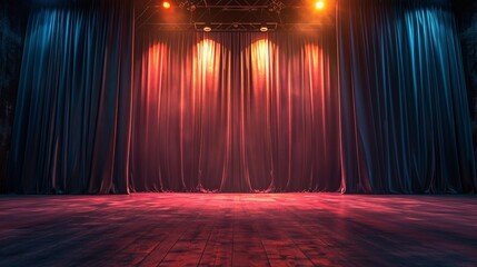 Theater curtain and stage with dramatic lighting
