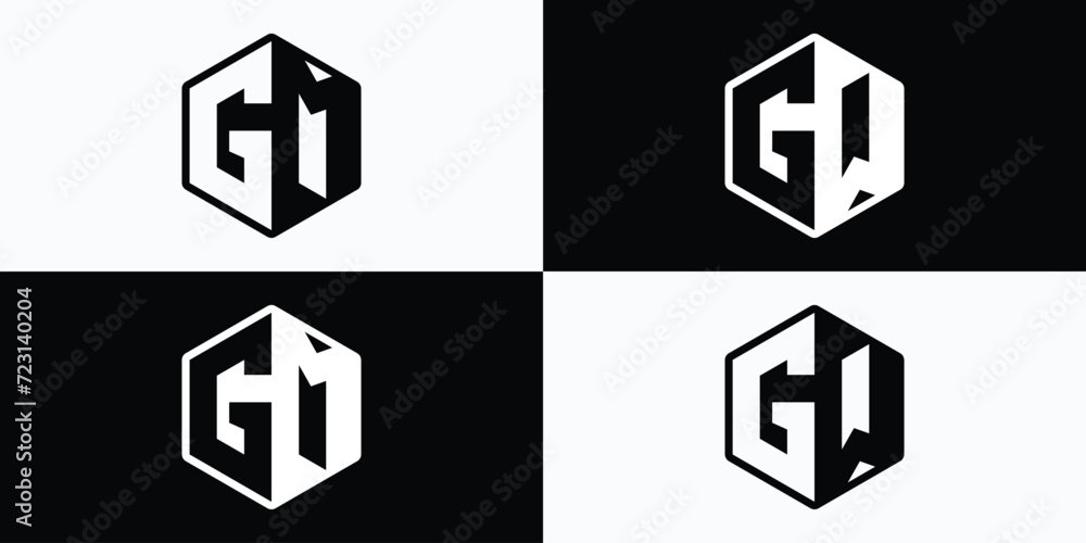 Poster vector logo design collection of initials g m and g w in hexagon shape.