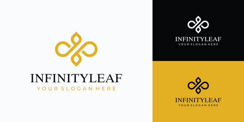 Luxury leaf and infinity line vector logo design.