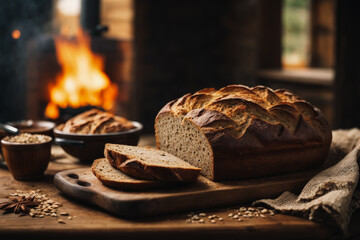 Rustic Rye Bread, Like Grandma's - Baked in a Wood-Fired Oven for a Crusty and Flavorful Delight,...