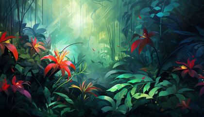 Fototapeta na wymiar Rainforest Canopy with Exotic Jungle Atmosphere