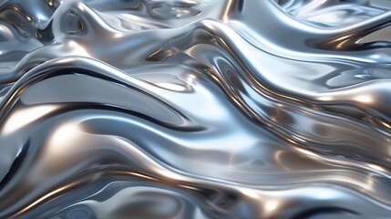 Liquid silver with smooth, flowing waves, creating a luxurious and modern abstract background. Surface with shiny and metallic texture