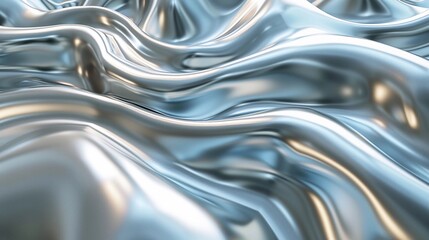 Liquid silver with smooth, flowing waves, creating a luxurious and modern abstract background....