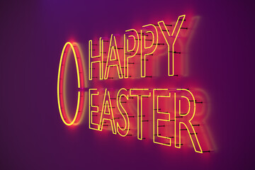 Happy Easter neon sign with an egg against a purple reflective wall