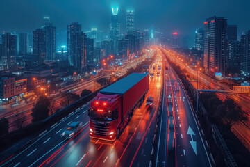 Fototapeta na wymiar transporation: duty of carry cargo truck delivery network to the world. high way traffic and big city. --ar 3:2 --stylize 750 --v 6 Job ID: 0dcabc0f-b8f1-41d1-b678-6f70238c2d14