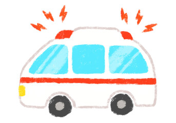 サイレンを鳴らす救急車のイラスト　クレヨンタッチ © みちゃまる