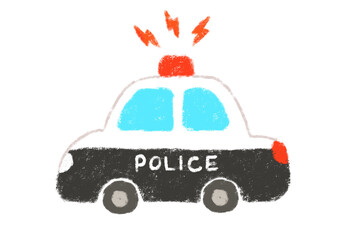 サイレンを鳴らすパトカーのイラスト　クレヨンタッチ © みちゃまる