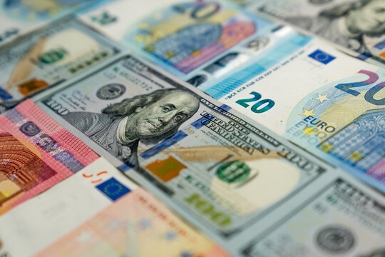 Background made of dollar and euro banknotes